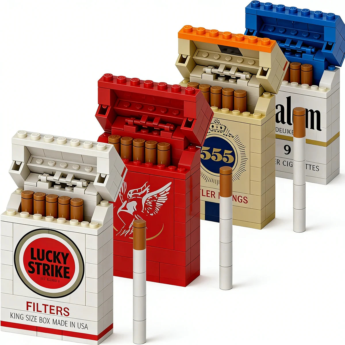 MOC Vintage Cigarette Pack Building Bricks Collection Model Creative Simulation Smoke Case Toy Funny Cool Gift for Adults