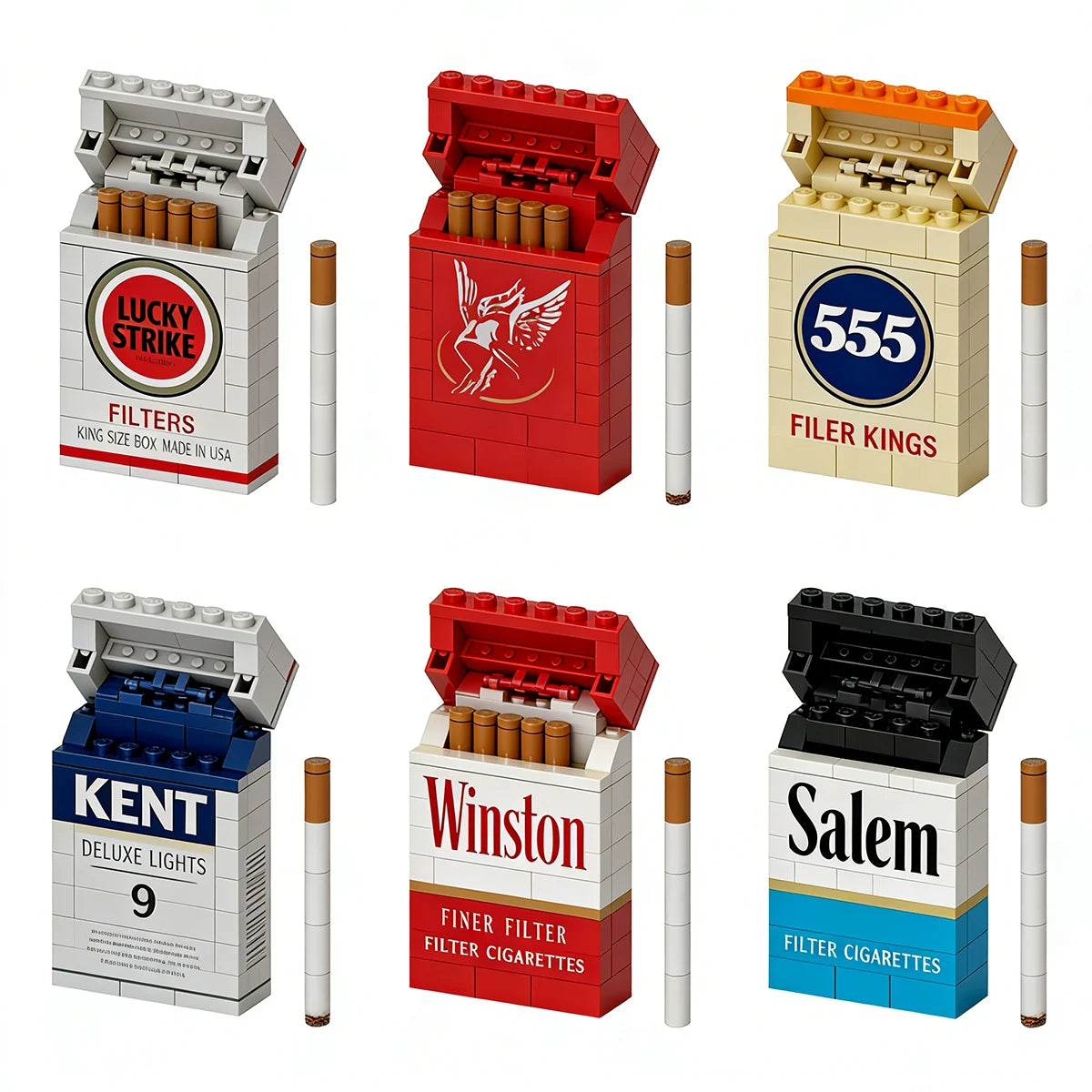 MOC Vintage Cigarette Pack Building Bricks Collection Model Creative Simulation Smoke Case Toy Funny Cool Gift for Adults